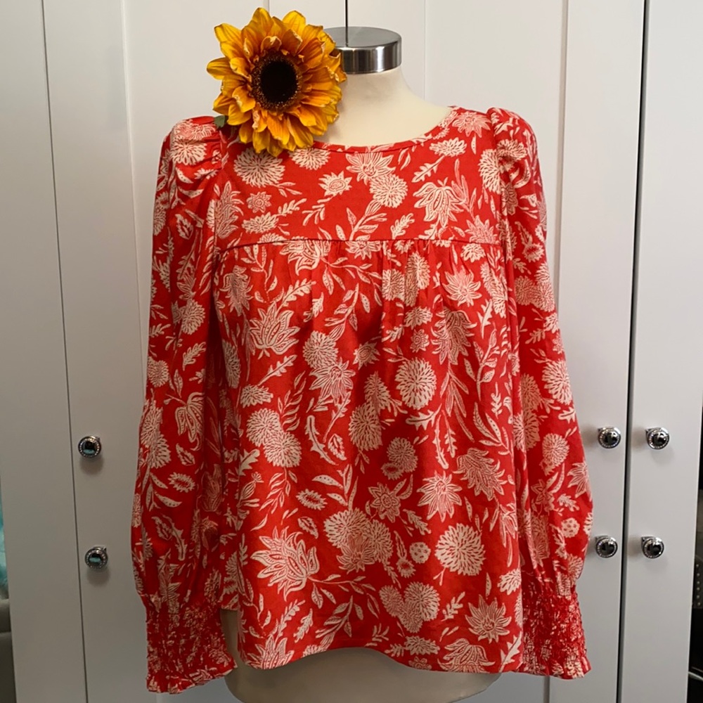 Floral Flowy Top Orange & White Sz XS NEW!